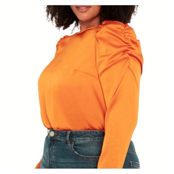 ELOQUII Blouse Satin Boat Neck Long Ruched Sleeves Burnt Orange Blouse Size 18 - Picture 13 of 13